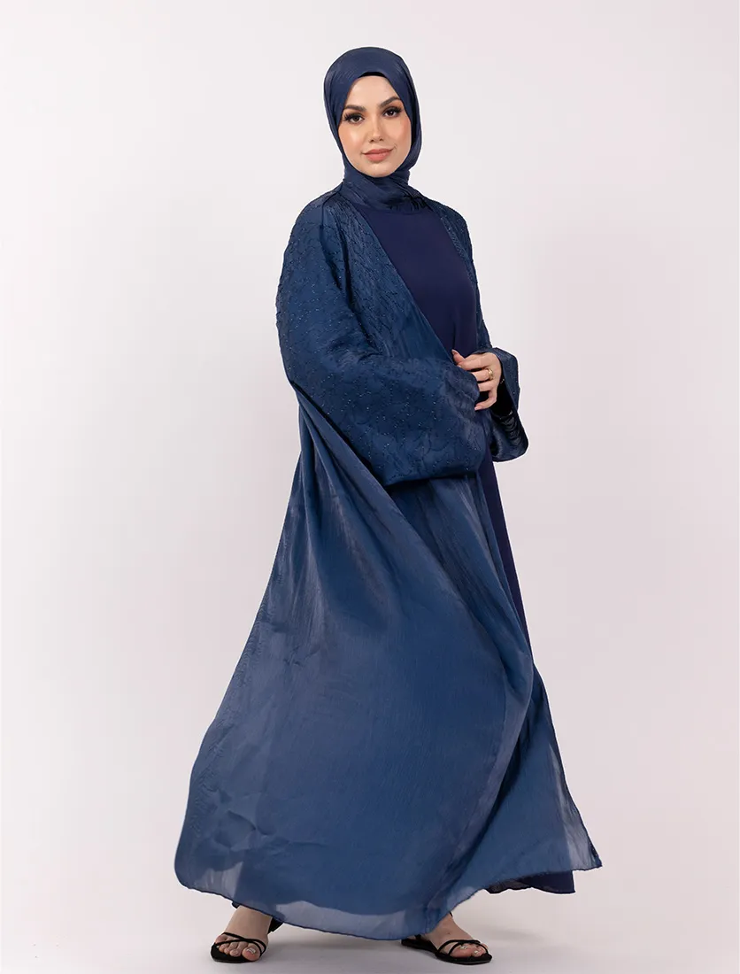 Navy Embellished Sheer Abaya Set